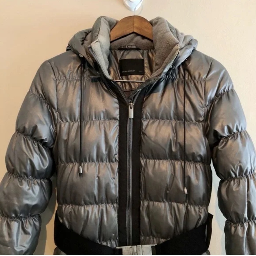 Vero Moda Iman 3/4 Puffer Thick Comfy Belted Hooded Winter Jacket Coat Grey - Picture 2 of 15